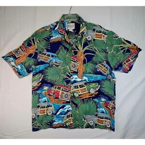 Vintage DIAMOND HEAD Sportswear Hawaiian Shirt Large Woodie Surf Wagons Rayon